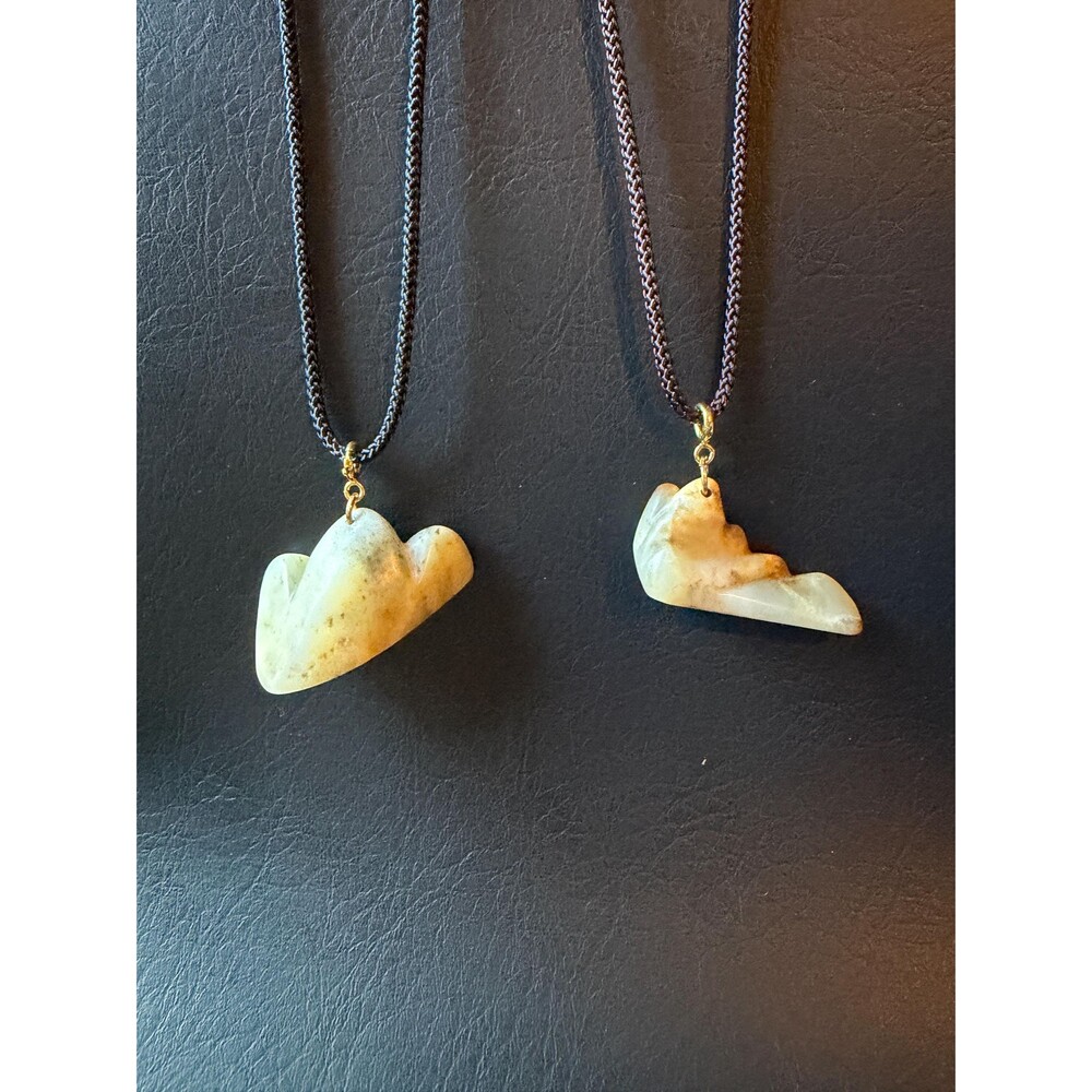 Natural Jade Mountain Pendant Necklace Hand Carved River Stone with Natural Skin